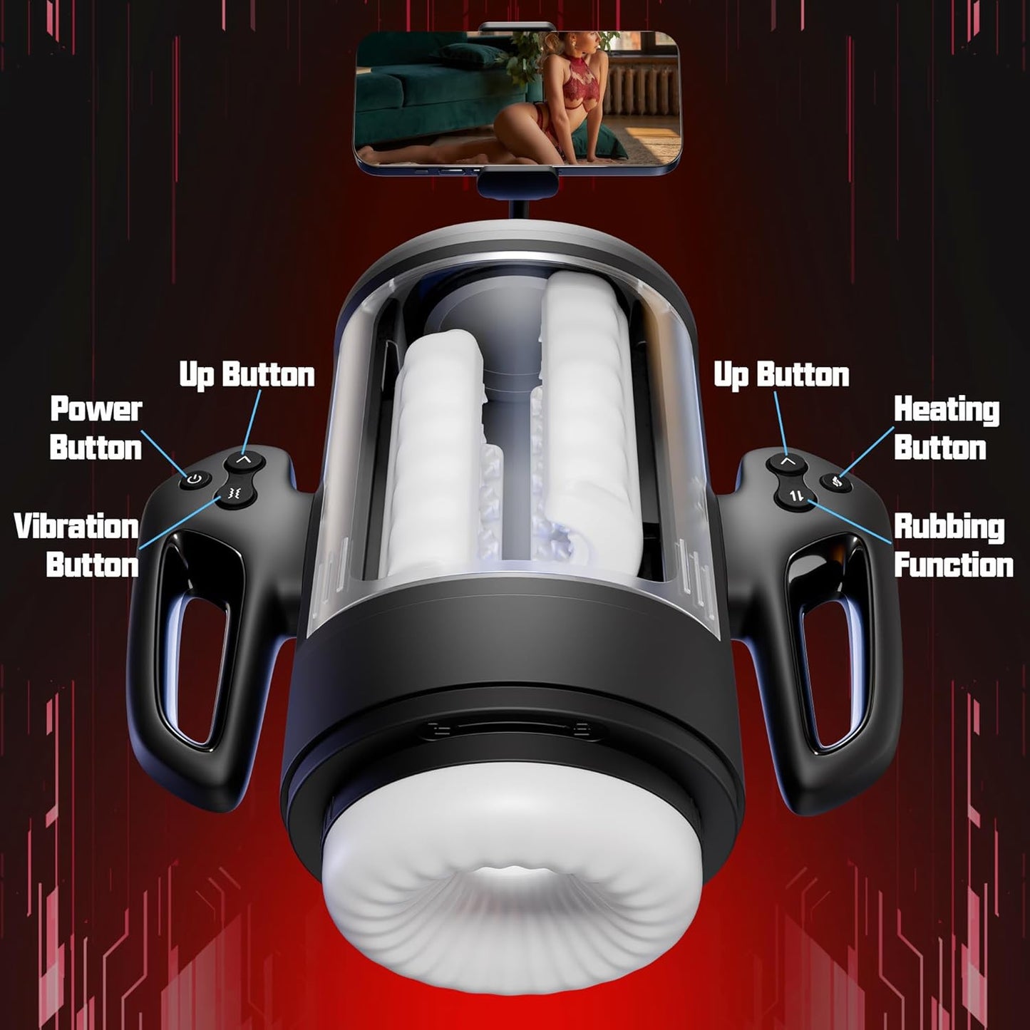 Automatic Masturbator Stroker Sex Machine with 10 Vibrating & 6 Rubbing Patterns & 2 Heating Levels
