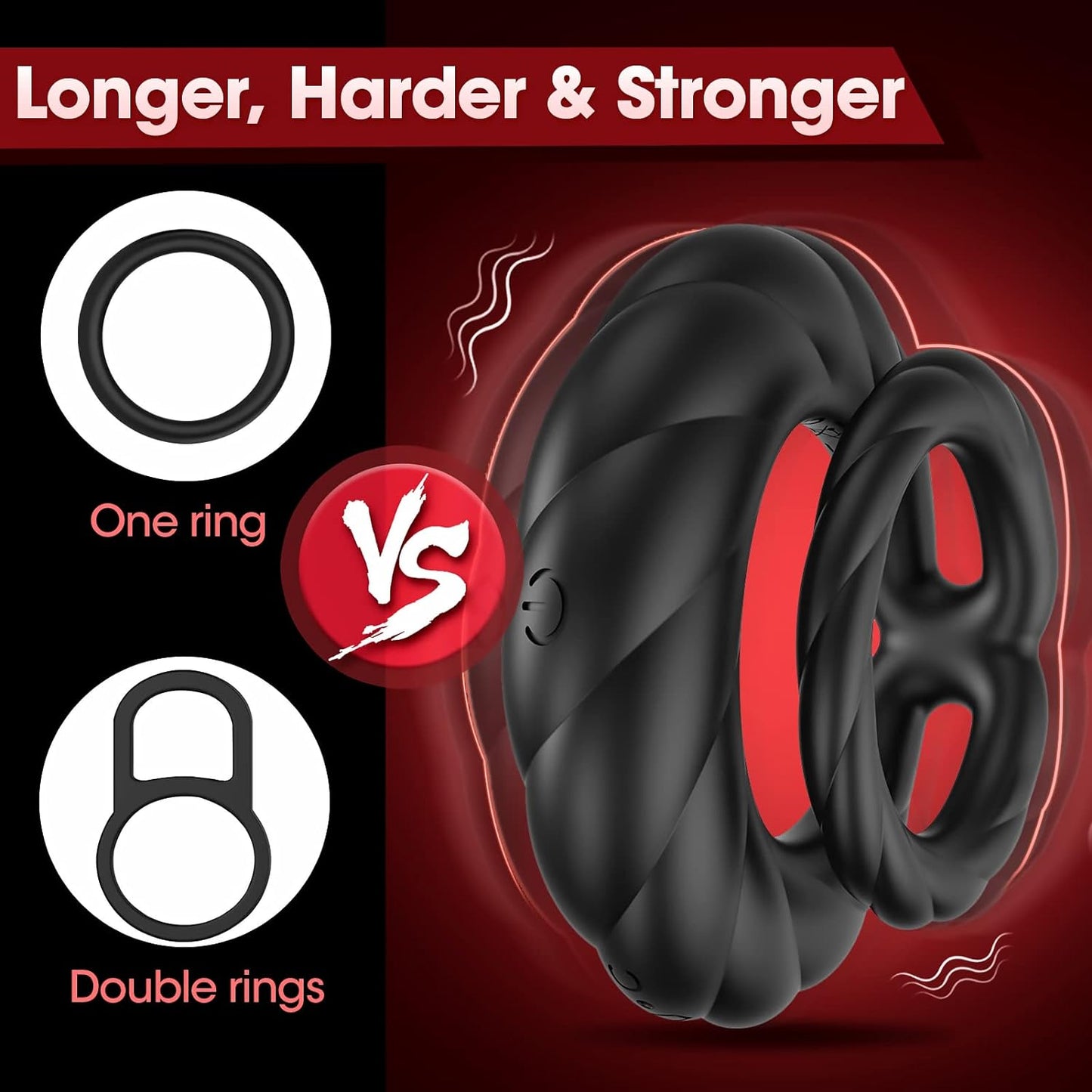 Double Penis Cock Rings Vibrator Masturbator with 10 Powerful Vibration Modes