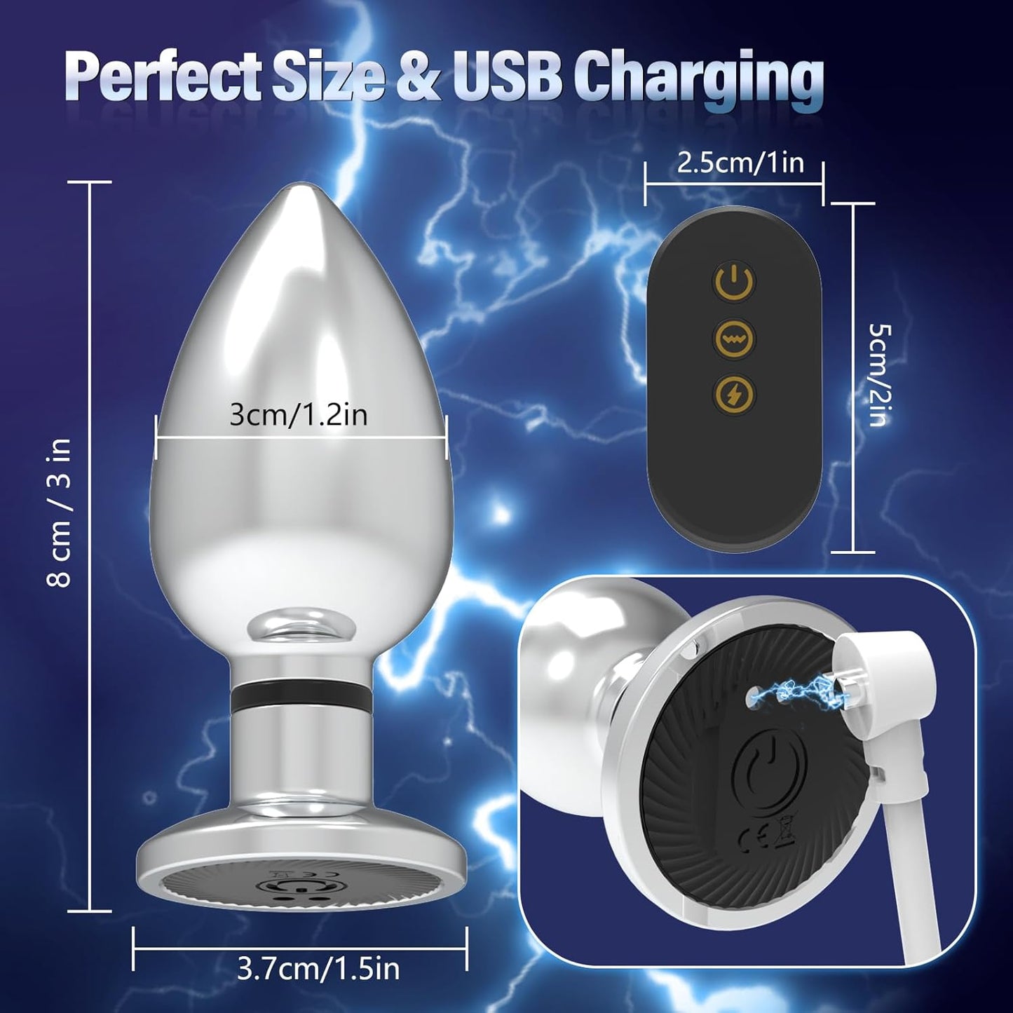 E-stim Metal Anal Plug Prostate Massager with 10 Vibrating & 6 Electric Shock Modes