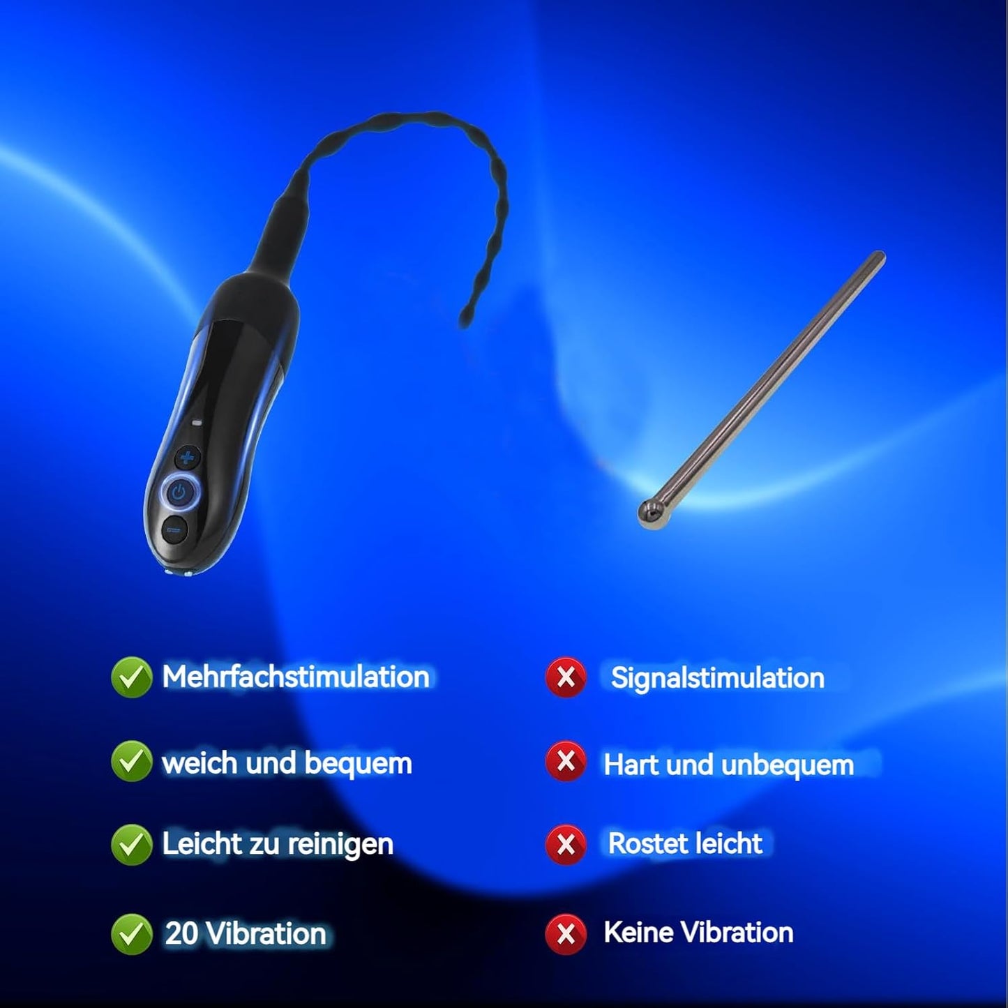 Urethral Dilators Penis Plug Trainer Vibrator Glans Stimulator with 20 Modes