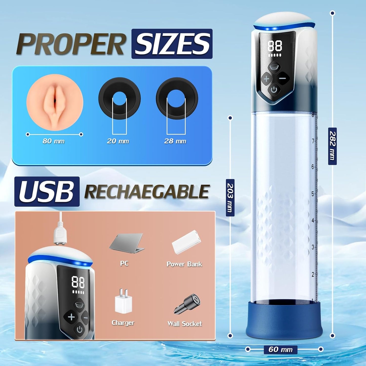 3 in 1 Electric Penis Pump Air Water Extender with 5 Training Pressure and 5 Suction Modes