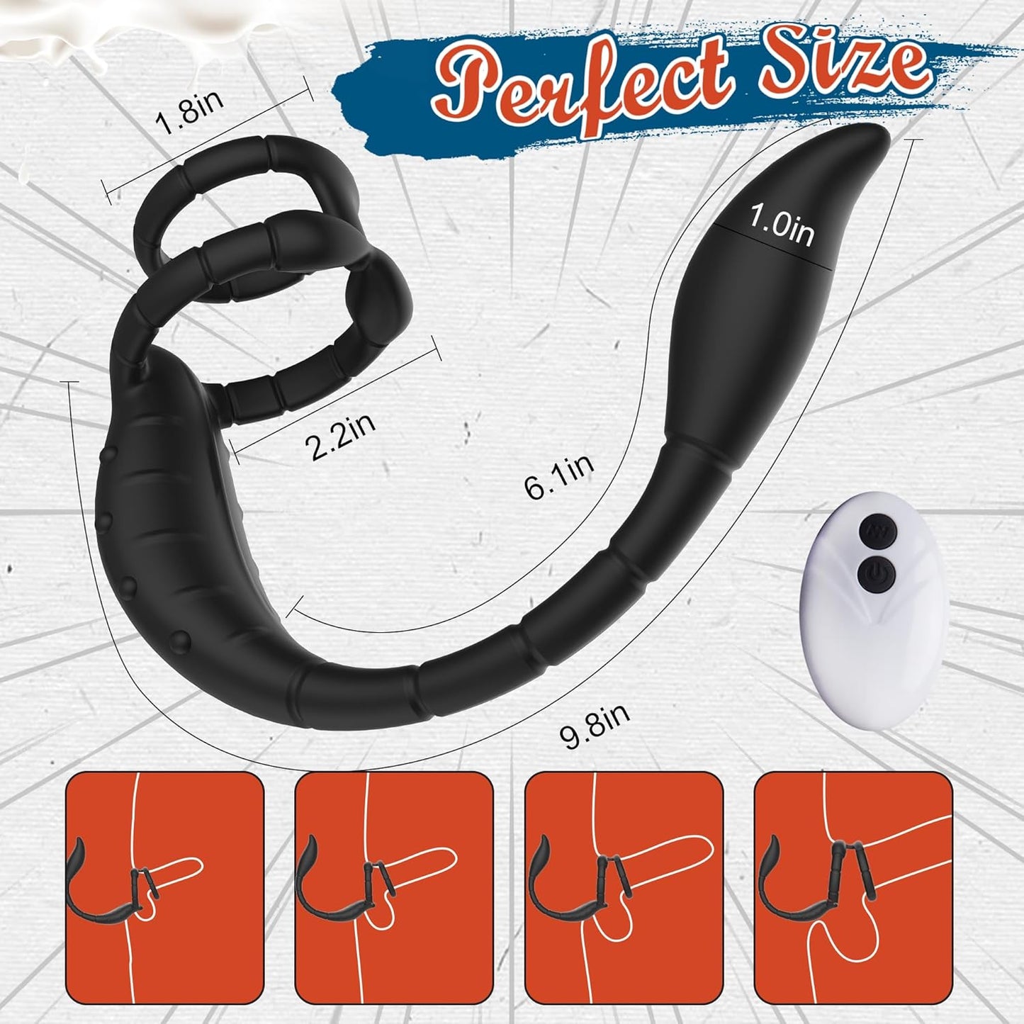 Dual Penis Ring Prostate Massager Anal Vibrator Butt Plug with 9 Vibration Modes
