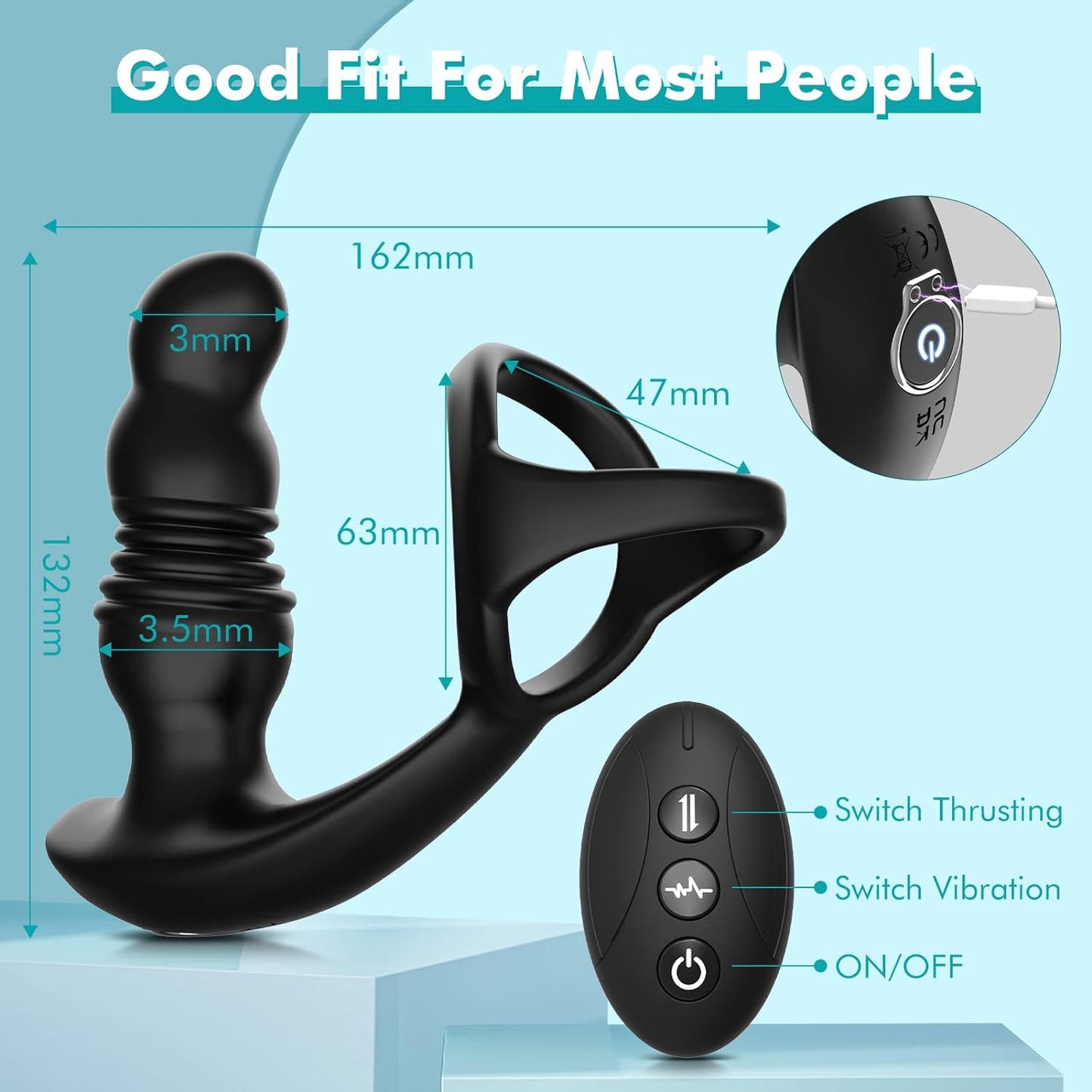 7 modes de vibration et 3 modes de poussée Anal Toys Cock Ring Vibrateurs avec télécommande