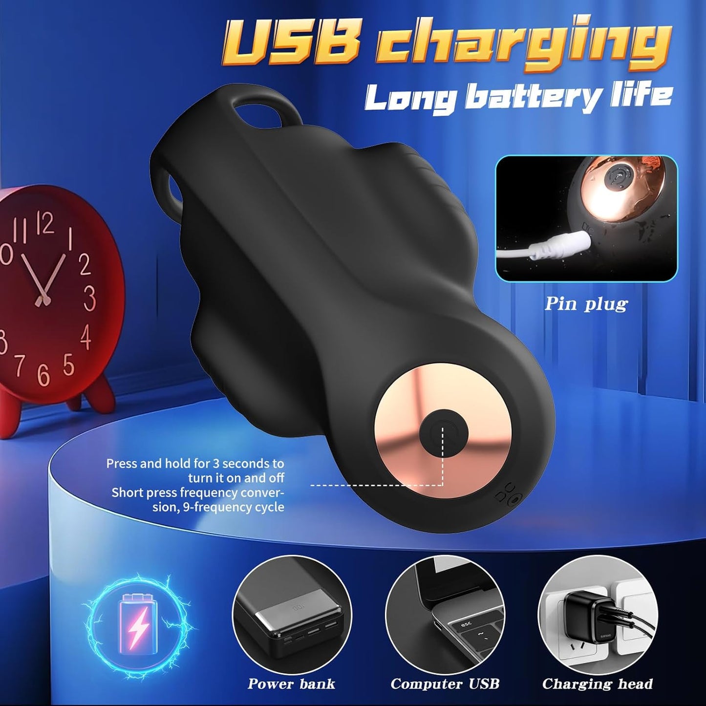 Electric Penis Trainer Vibrator Glans Stimulator Masturbator with 9 Vibration Modes