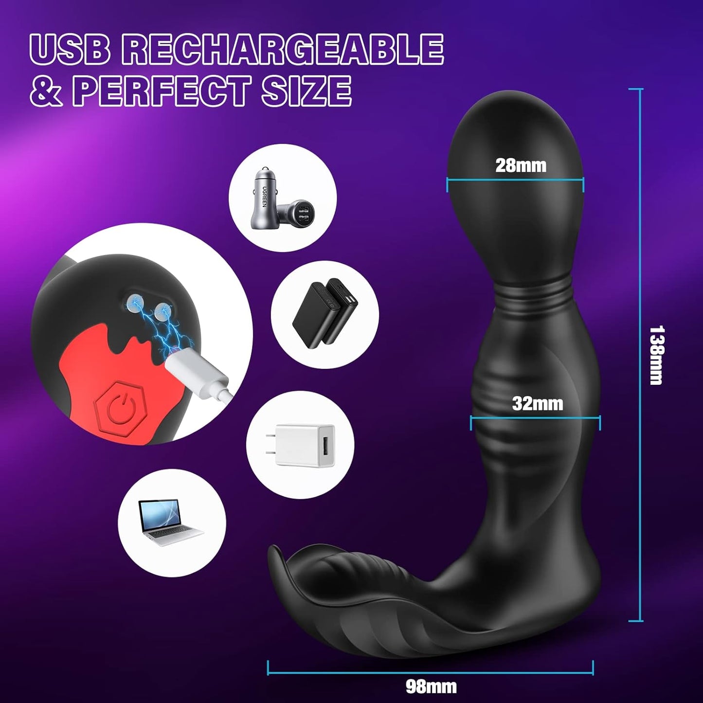 360°Rotating Anal Plug Vibrator Prostate Massager with 9 Rotations & 9 Vibrations
