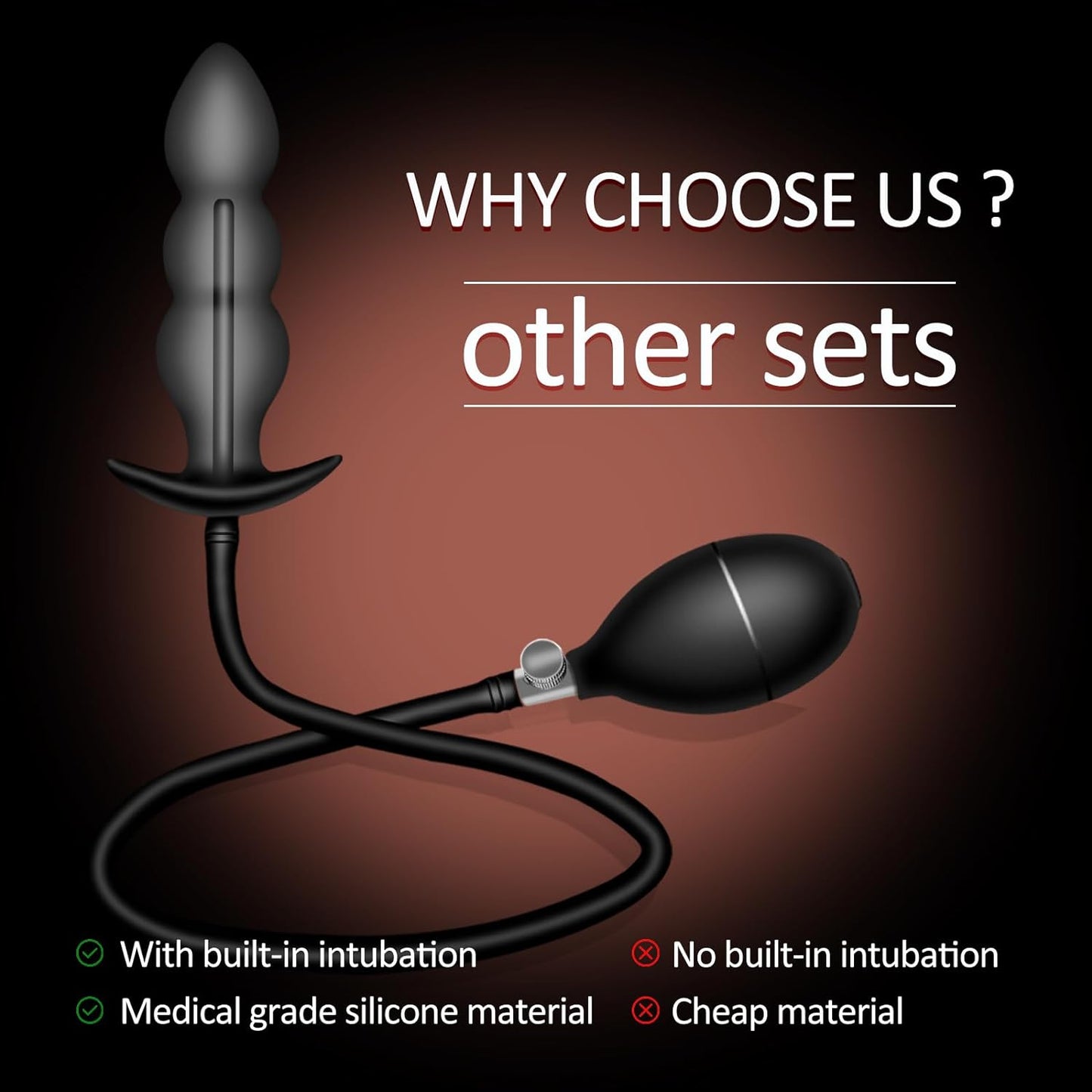 Adjustable Inflatable Anal Plug with Solid Center & Balloon Pump