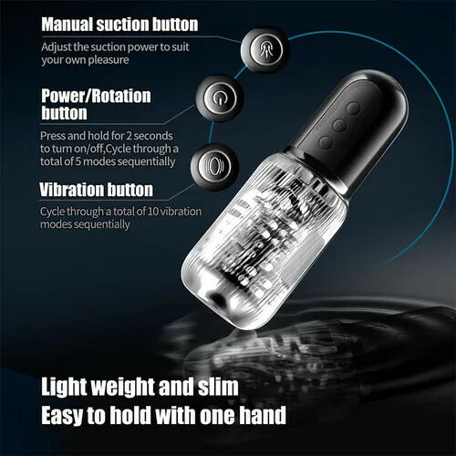2 IN 1 Automatic Masturbator Penis Trainer Stroker with 10 Vibrations & 5 Sucking