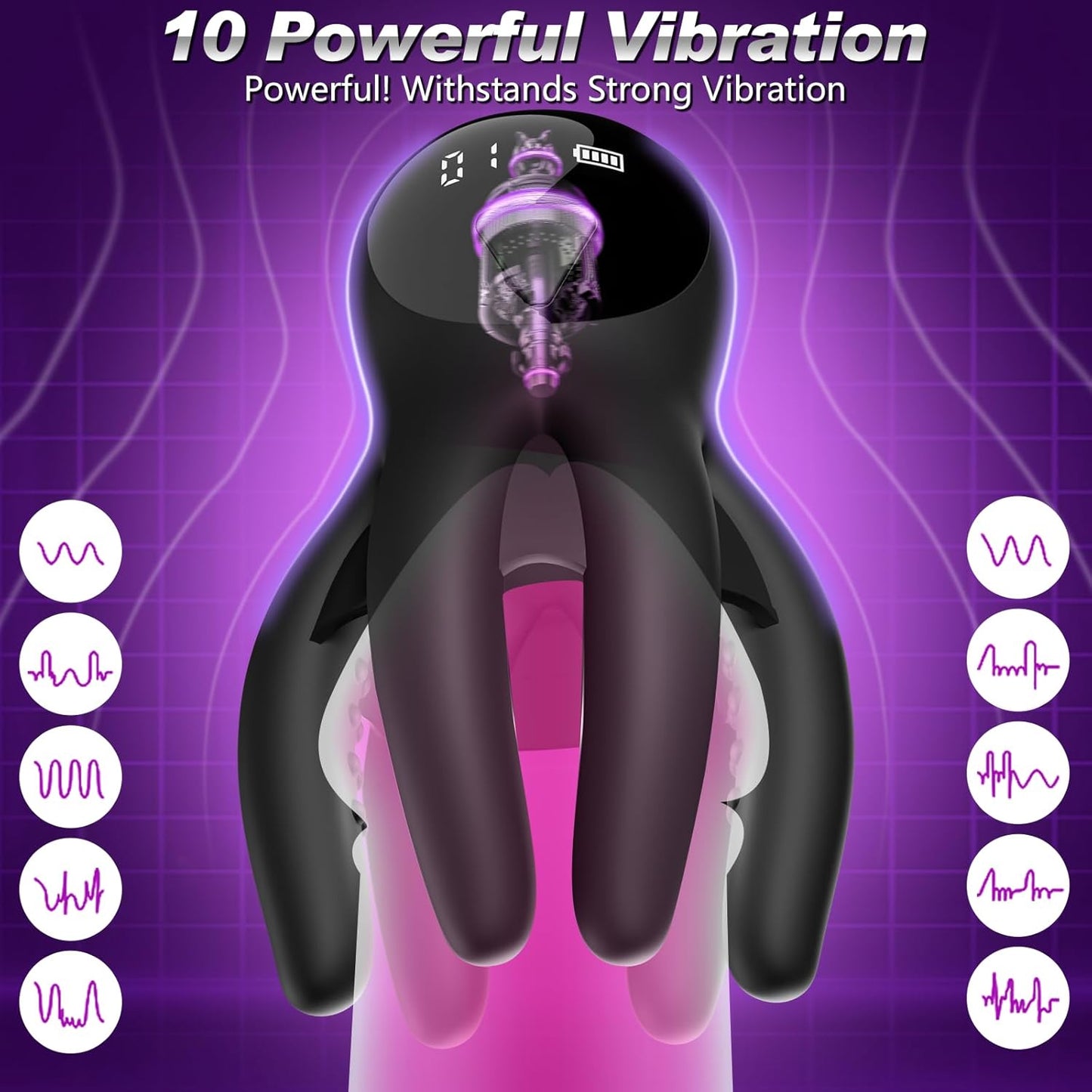 3 IN 1 Penis Vibrator Glans Trainer Masturbator with 10 Powerful Vibration Modes