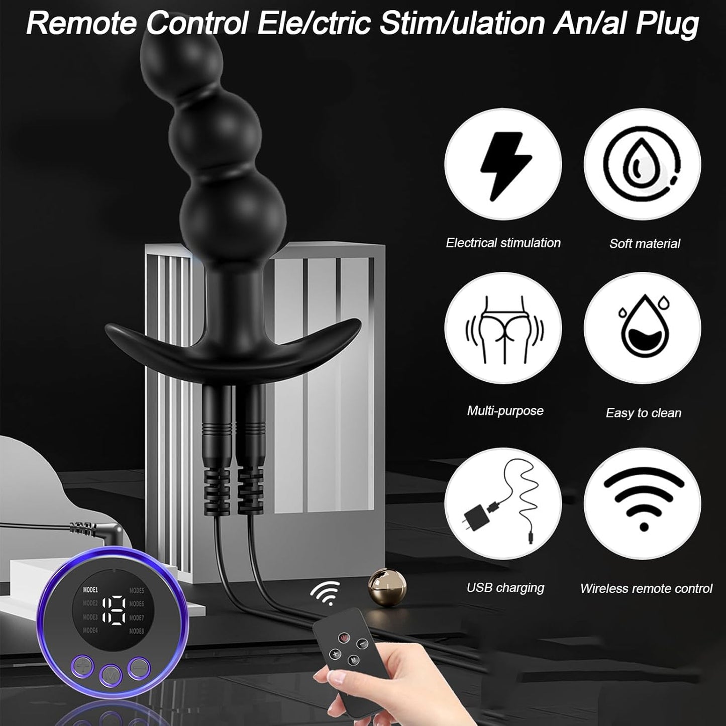 Electric Shock Anal Plug Anal Beads SM with Vibration with 8 Electric Shock Modes
