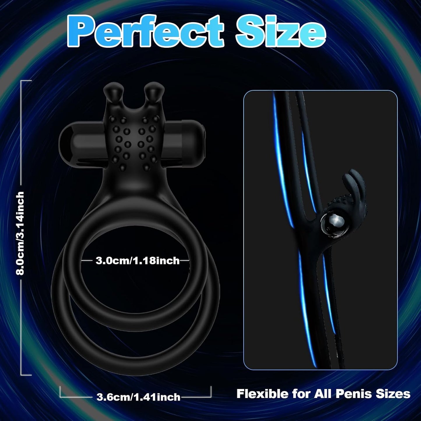 Dual Vibrating Cock Penis Ring Vibrators with Rabbit Ears