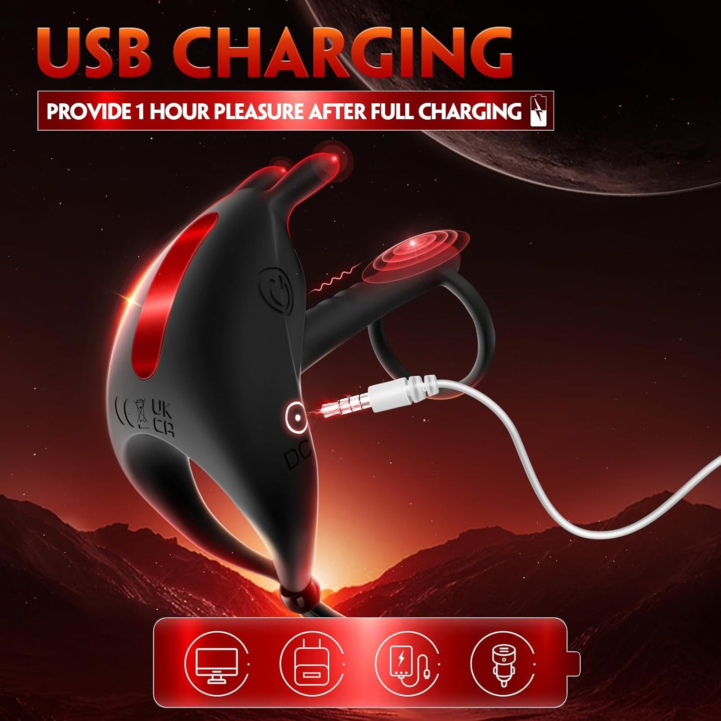 3 IN 1 Adjustable Penis Ring Male Vibrator with 7 Vibration Modes