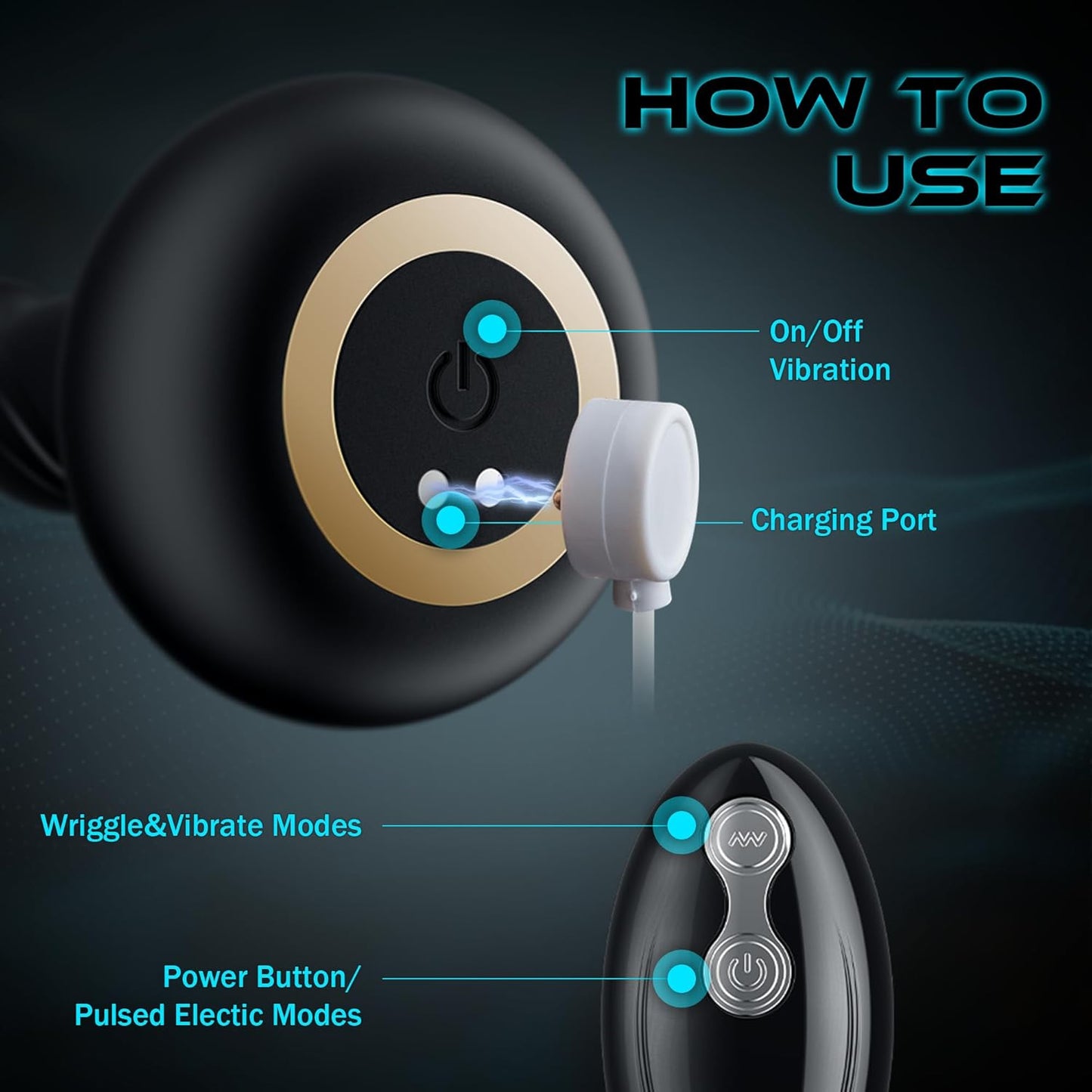 Electric Shock Anal Butt Plug Vibrator with 3 Electric Shock & 10 Wriggling Rotating Vibrating Modes