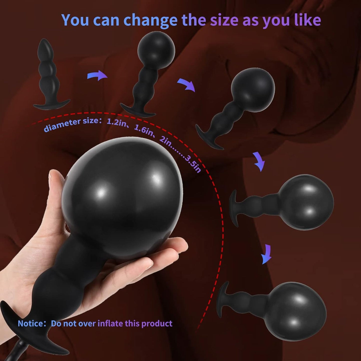 Adjustable Inflatable Anal Plug with Solid Center & Balloon Pump