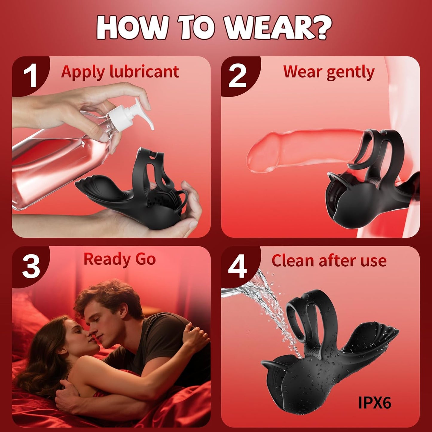360° Testicle Penis Trainer Cock Ring Glans Stimulator with 9 Vibrating & Heating