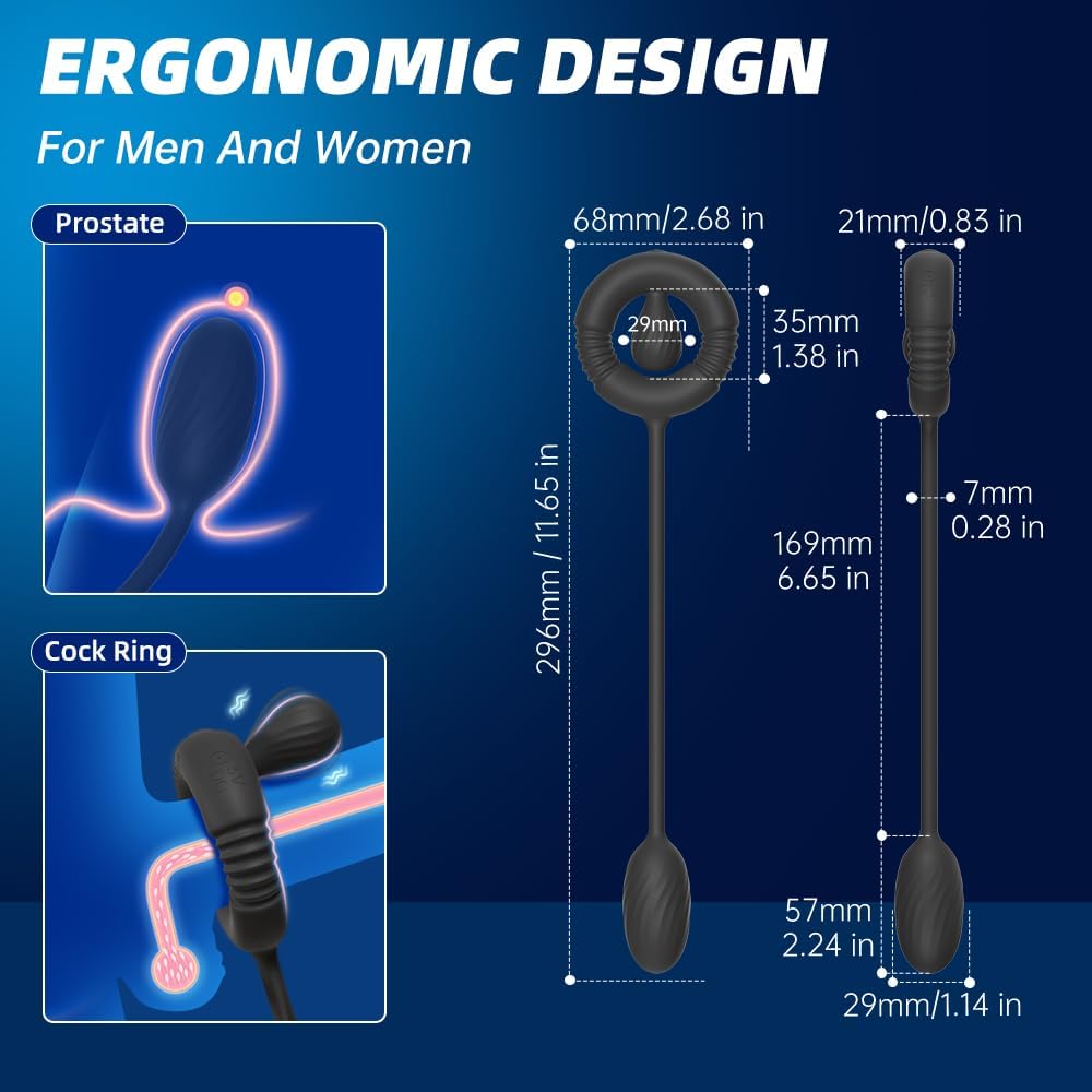 Prostate Massager Penis Trainer Cock Ring Anal Vibrator with 10 Vibrations Modes