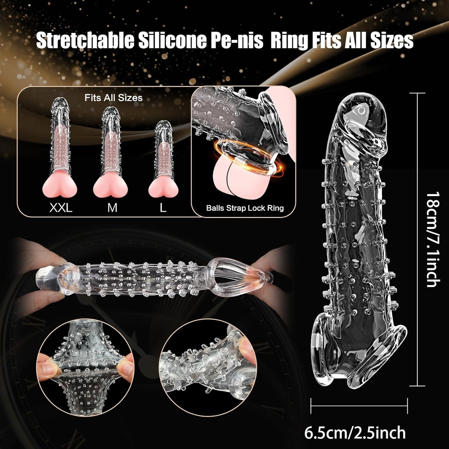 2 IN 1 Reusable Unique Barbed Shaped Clear Cock Sleeve Penis Extender