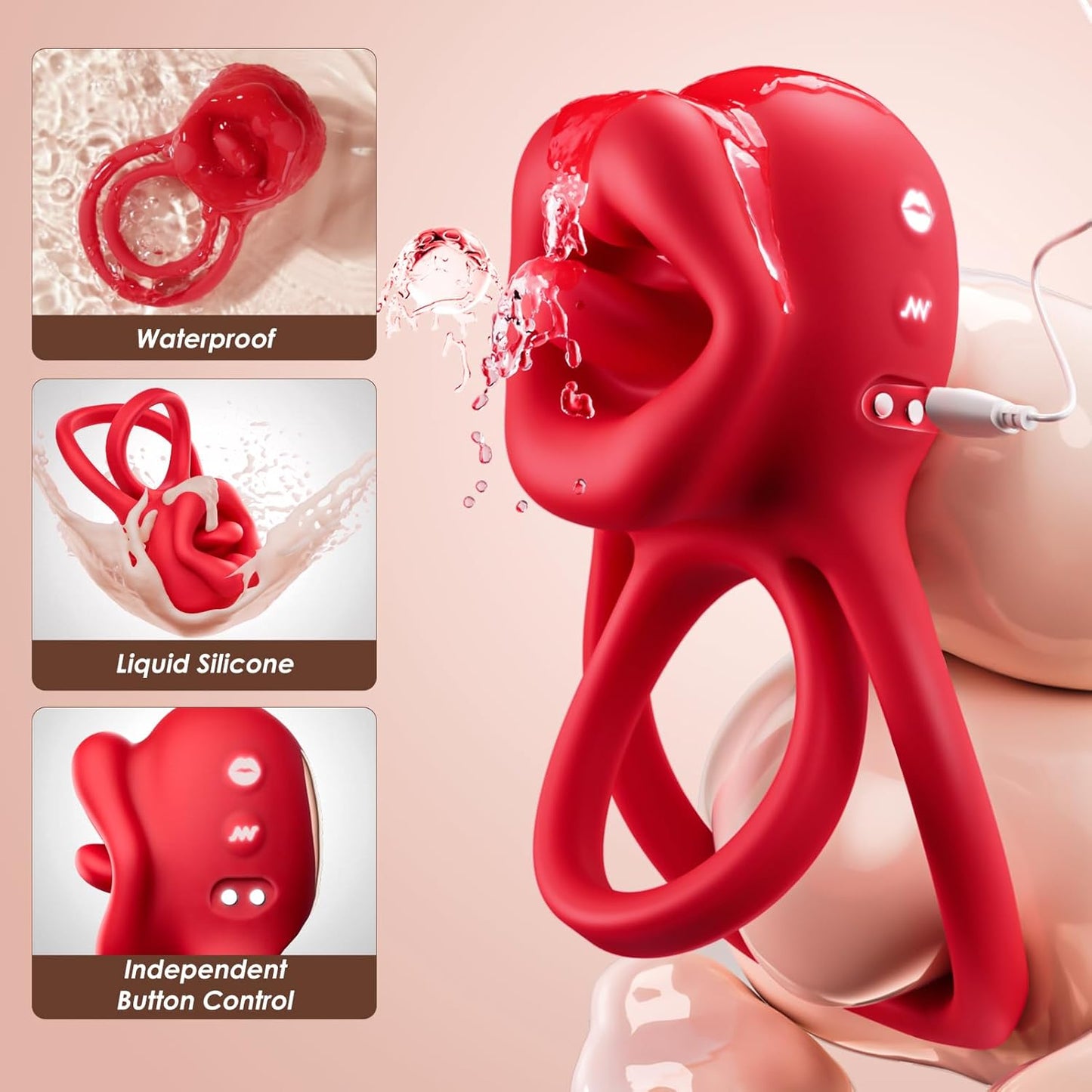 3 in 1 Penis Ring Vibrator Clitoral Stimulator with 7 Tongue Licking Modes