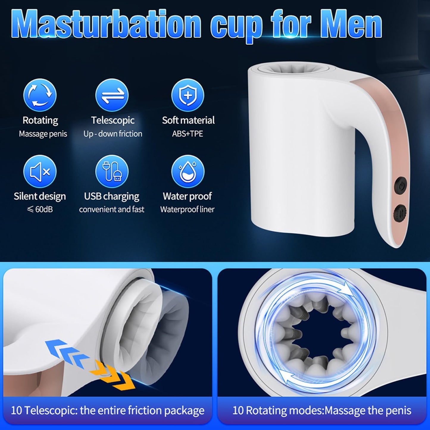 2 in 1 Automatic Masturbator Penis Trainer with 10 Telescopic Rotation Vibration Modes