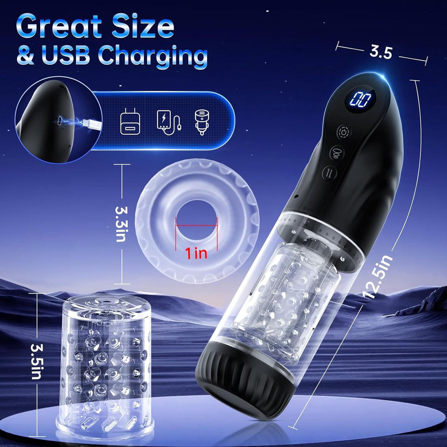 Masturbateur masculin à aspiration automatique, écran LCD 3 en 1, 9 poussées, rotations et aspiration