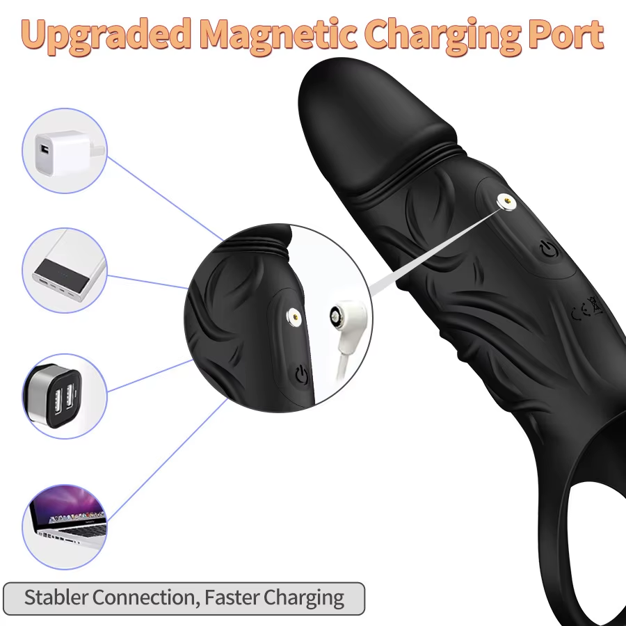 Black Reusable Penis Ring Cook Rings Extender with Intense Motor 10 Vibrator