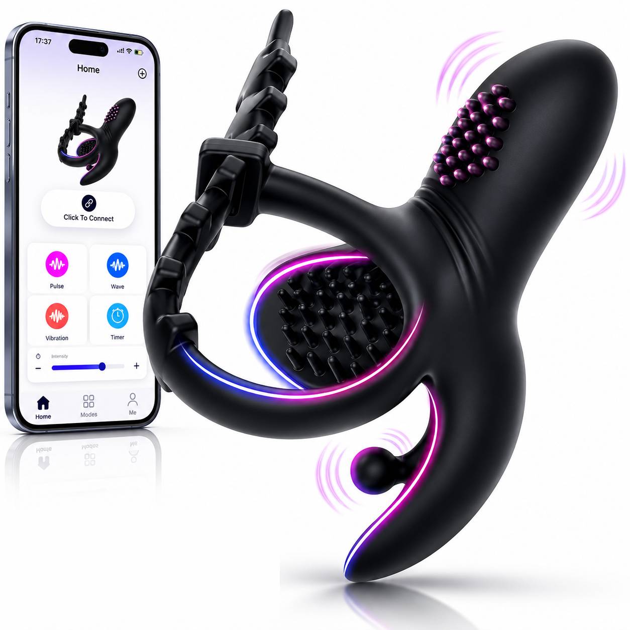 Adjustable Penetration Penis Trainer Vibrator Glans Massager with 9 Vibration Modes