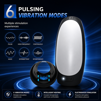 Electric Penis Trainer Vibrator with Pulsating Vibration & Electrostimulation & Heating