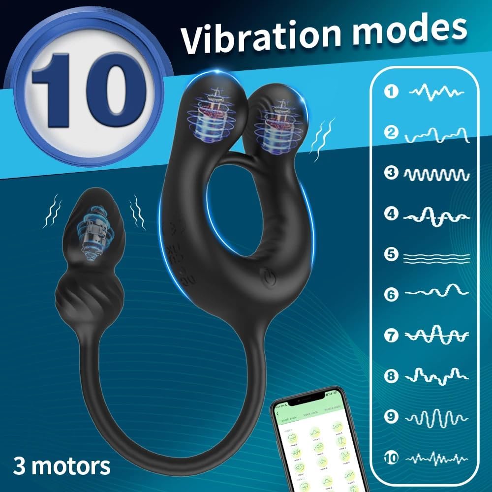 4 IN 1 Anal Vibrator Cock Ring Prostate Massager with 10 Vibration Modes & 3 Motors