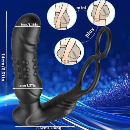 3 IN 1 Anal Vibrator Prostate Massage Stimulator with 10 Wobbles & 10 Vibration Modes