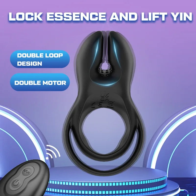 Double Cock Ring Penis Trainer Vibrator Stimulator with 10 Vibration Modes