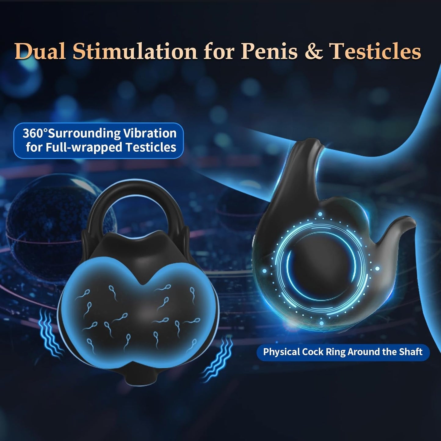 Full Wrapped Cock Ring Penis Trainer Vibrator Testicles Stimulator with 7 Vibrations Modes