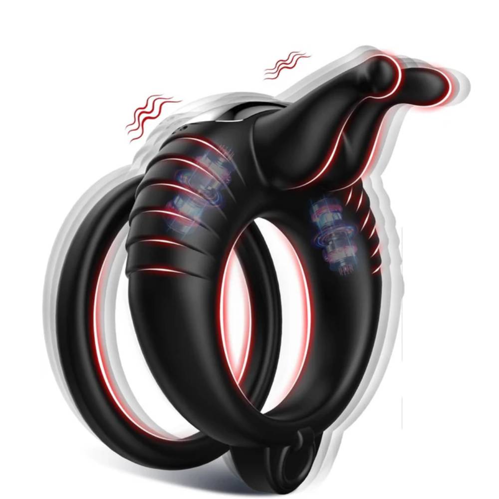 Double Penis Ring Trainer Vibrator Glans Stimulator with 10 Vibrations Modes