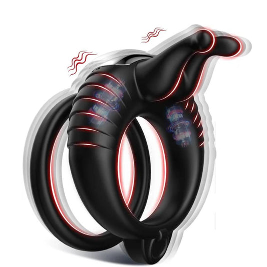 Double Penis Ring Trainer Vibrator Glans Stimulator with 10 Vibrations Modes