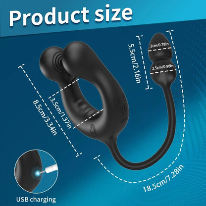4 IN 1 Anal Vibrator Cock Ring Prostate Massager with 10 Vibration Modes & 3 Motors
