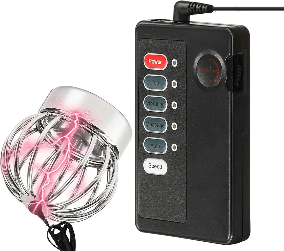 Electric Shock Chastity Testicle Crusher Cock Ball Testicle Stretcher with 4 Vibration Modes