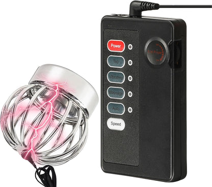 Electric Shock Chastity Testicle Crusher Cock Ball Testicle Stretcher with 4 Vibration Modes