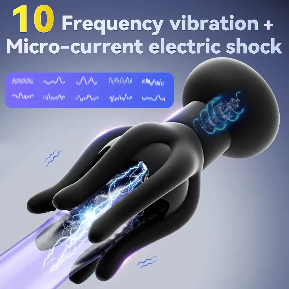 Electric Penis Vibrator Glans Trainer Massager with 10 Vibrations & Electric Shock