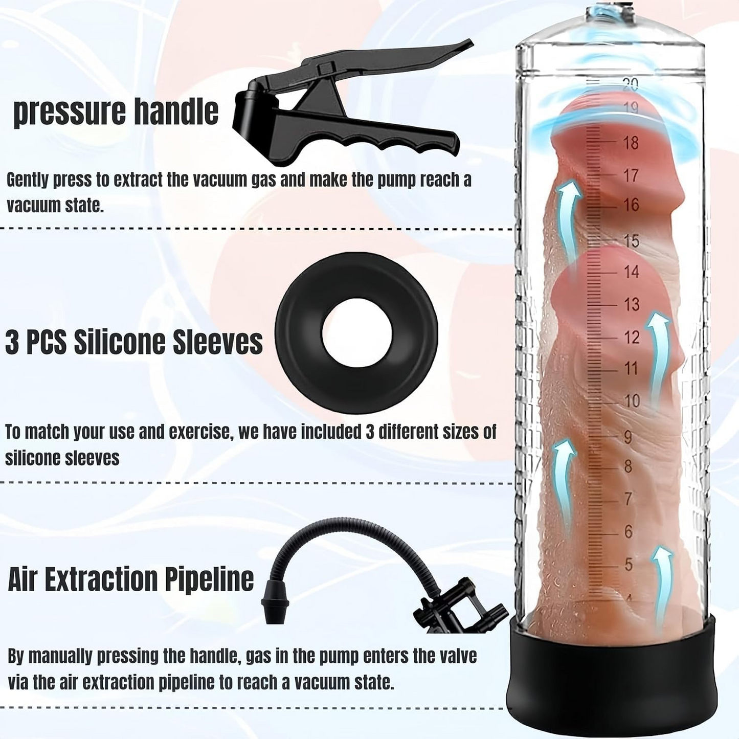 Hand-Operated Vacuu Penis Pump Male Masturbator with Pressure Gauge