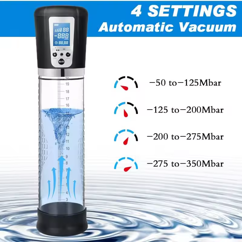LED Digital Screen Electric Penis Pump Vacuum Extender with 4 Pressure Levels
