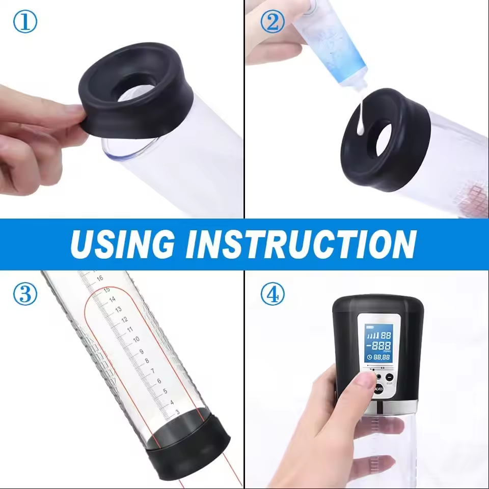 LED Digital Screen Electric Penis Pump Vacuum Extender with 4 Pressure Levels
