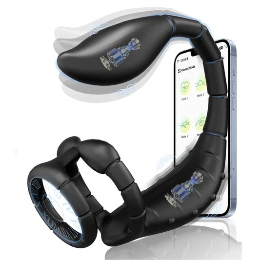 Dual Penis Ring Prostate Massager Anal Vibrator Butt Plug with 9 Vibration Modes