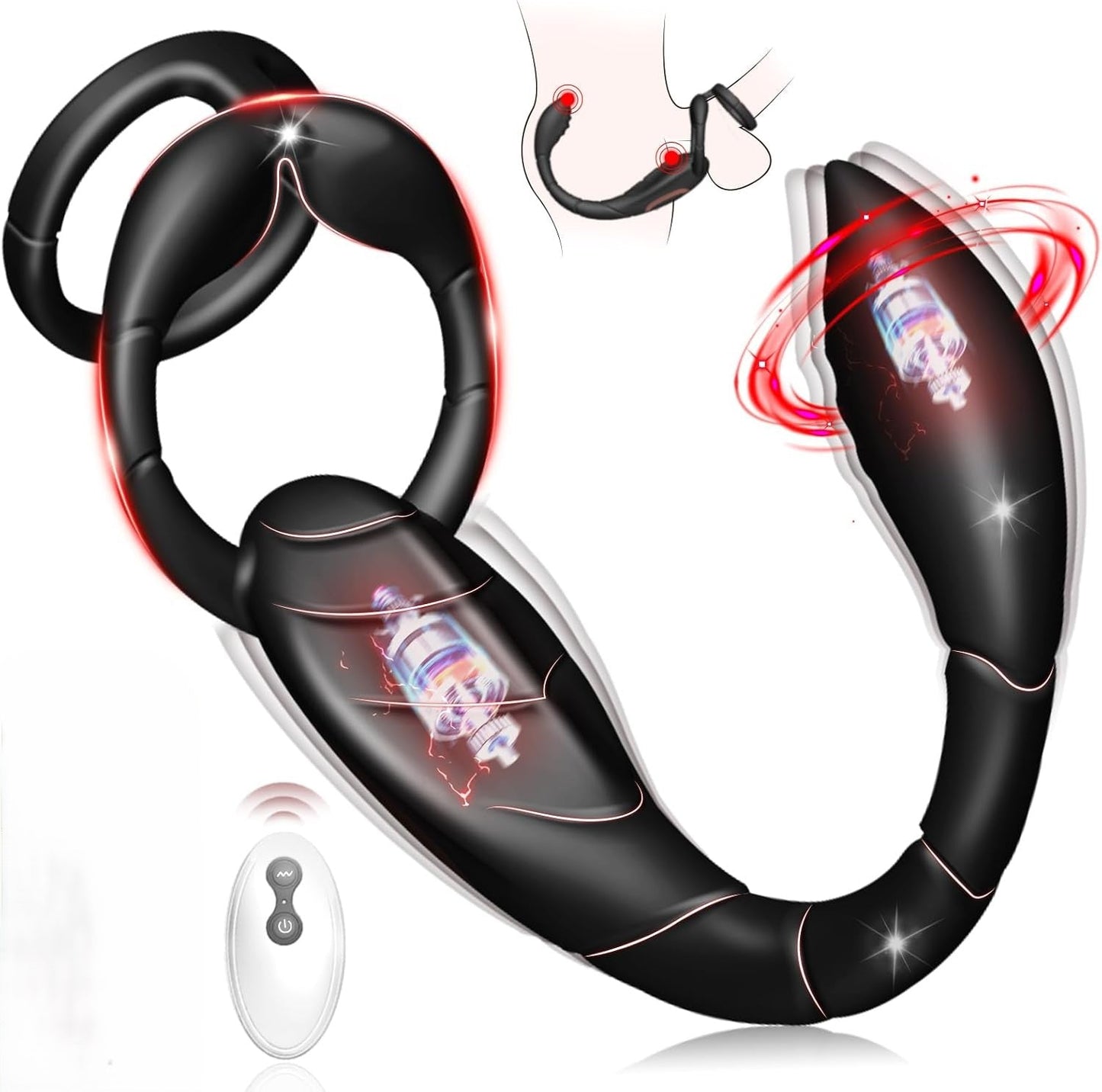 3 IN 1 Cock Ring Prostate Massager Anal Vibrator with 9 Powerful Vibration Modes