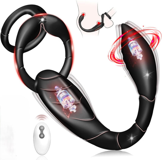 3 IN 1 Cock Ring Prostate Massager Anal Vibrator with 9 Powerful Vibration Modes