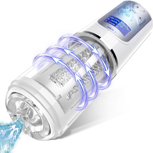 LCD Display Automatic Masturbator Penis Pump with 5 Speed & 10 Rotation & 6 Voice Modes