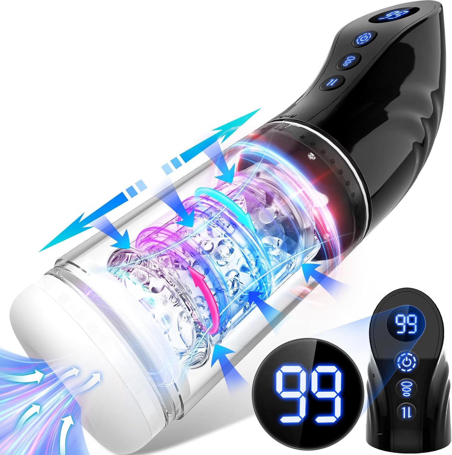 3 in 1 LCD Display 9 Thrusting & Rotating & Suction Automatic Sucking Male Masturbator