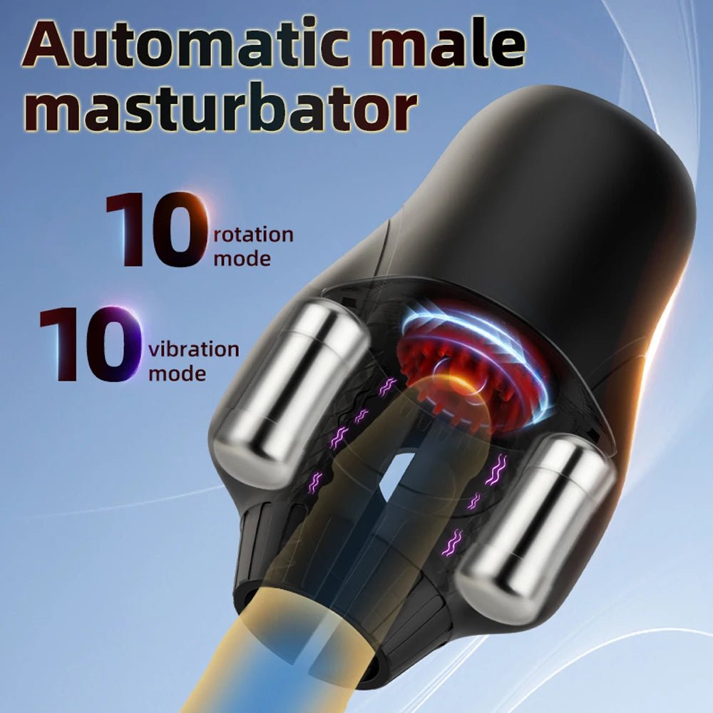 Electric Penis Trainer Vibrator Blowjob Stroker with 10 Vibration & Rotation Modes