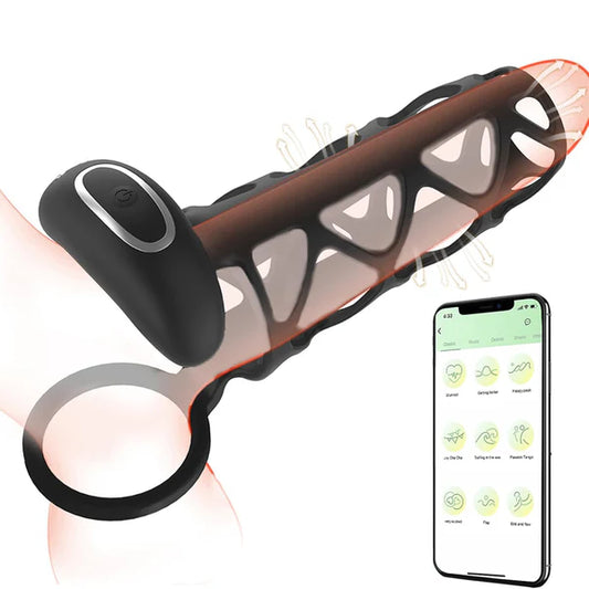 Penis Ring Cock Sleeve Penis Vibrator Extender with 10 Vibration Modes