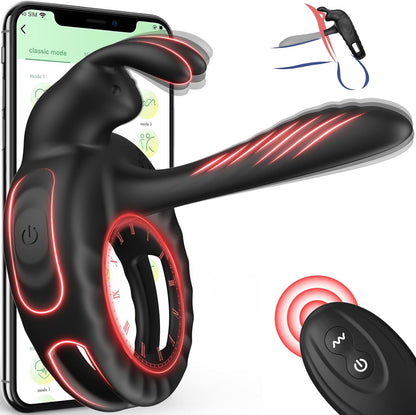APP Controlled Penis Vibrators Cock Ring Anal Stimulator with 10 Modes
