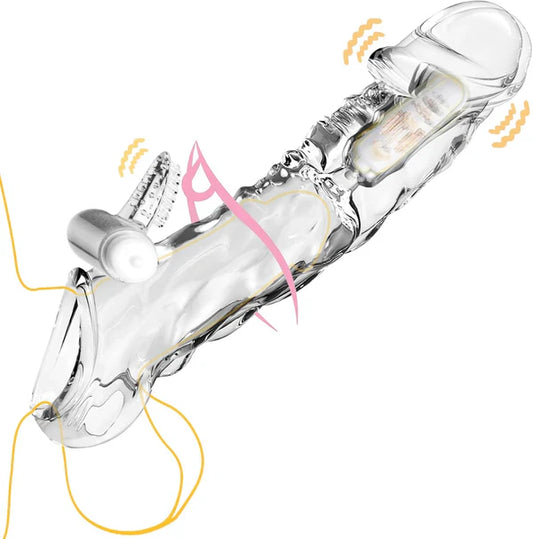 Reusable Penis Sleeve Extender Cock Ring with Multiple Vibration Modes