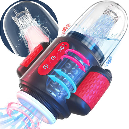 7 IN 1 Automatic Water-Spray Rotating Vibrating Blowjob Sex Machine Penis Stroker Trainer