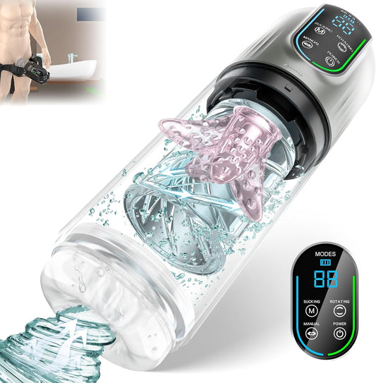 LED Display Automatic Male Masturbator Penis Pump with 7 Sucking & Rotating & Licking Modes